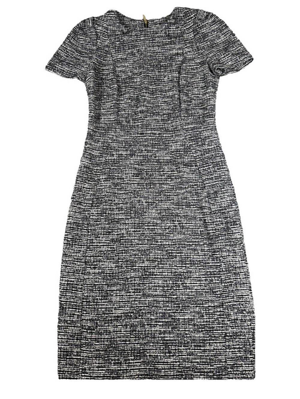 Calvin Klein Size 4 Black Stretch Tweed Short Sleeve Shift Dress Minimal Busines